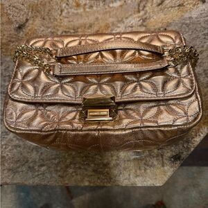 Michael Michael Kors Quilted Leather Rose Gold Women's Bag W/ Gold Chain Handles